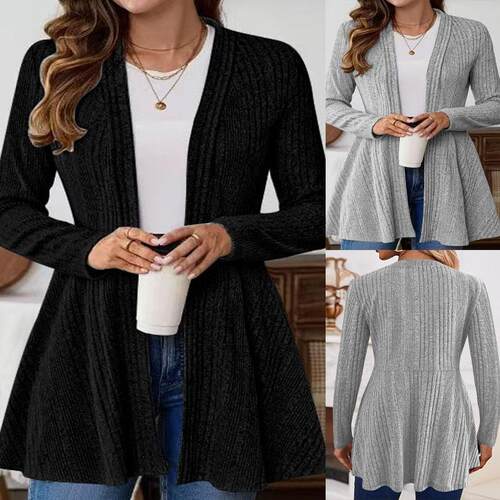 Long sleeved cardigan jacket, mid length knitted