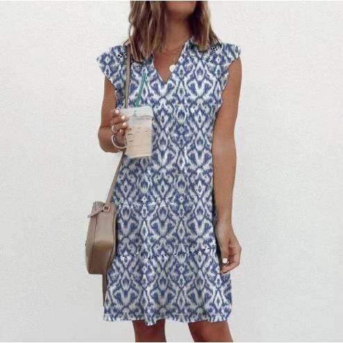 Printed hanging beard mid sleeve long dress for