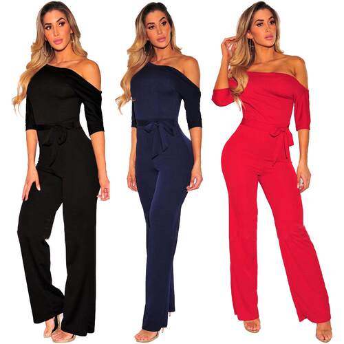 Plus size standard size women's diagonal collar jumpsuit
