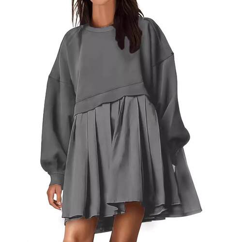 Pleated long sleeved plus size dress