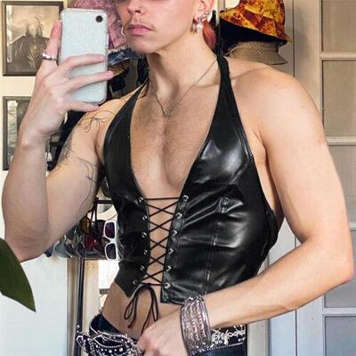 Men's vest, men's style hanging neck top, men's