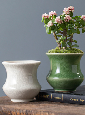 新款哥窑冰裂开片容器小桌面绿植水培绿萝铜钱草多肉花盆陶瓷