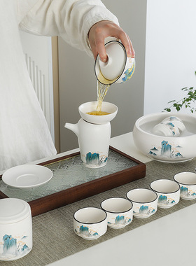 高档粗陶白瓷功夫茶具套装茶壶茶杯盖碗整套家用办公室会客泡茶