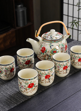 7头大容量功夫茶具茶壶茶杯套装提梁壶泡茶壶家用客厅粗陶瓷中式