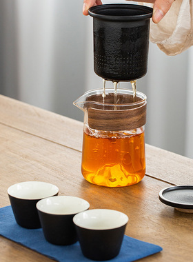 观山快客杯旅行茶具套装手提式旅行包一壶三杯茶水分离泡茶杯