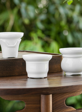 高白瓷茶漏套组全瓷茶滤过滤器滤网托架一体套装高档德化陶瓷茶具