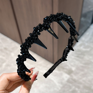 杨杨babytime 高颅顶神器！绑带黑水晶串珠倒插梳波浪发箍公主头