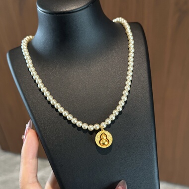 国风古法拉丝葫芦6mm珍珠项链潮