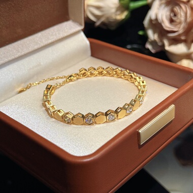 金店同款亚金半钻光面蜂巢手链