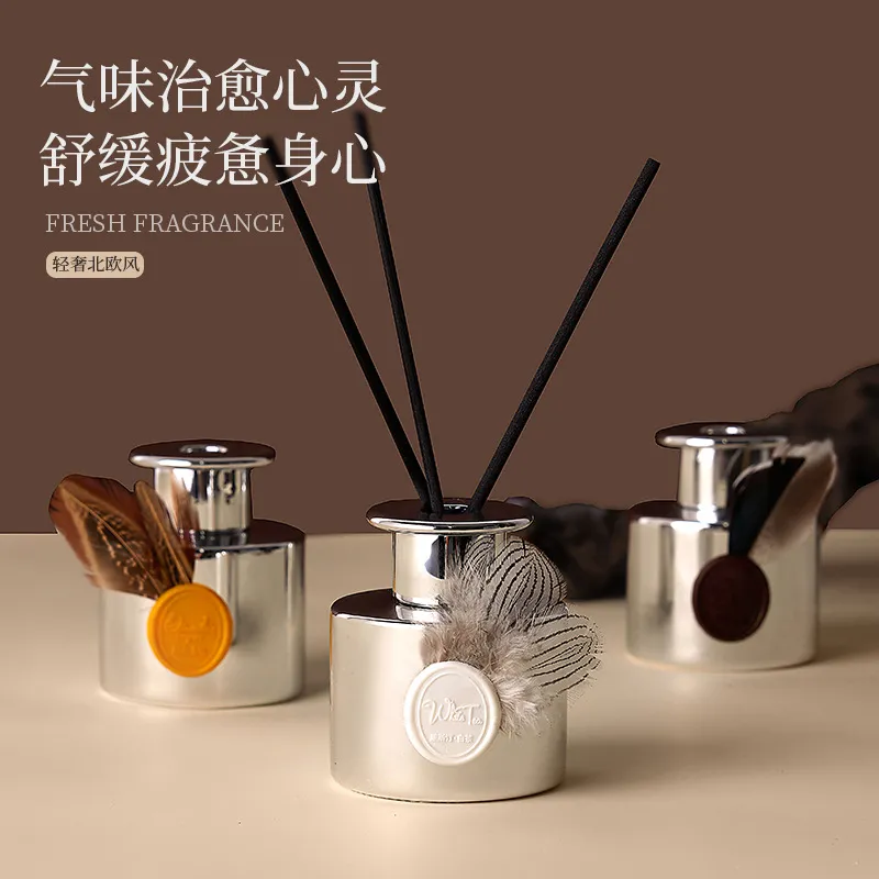 鎏银网红羽毛居家香薰欧式轻奢无火藤条除臭香氛精油扩香器摆件