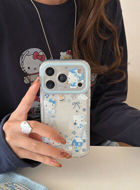 双层鎏金-蓝色雪屋kt猫适用苹果16手机壳16promax新款iphone17pro女款115promax手机套17p