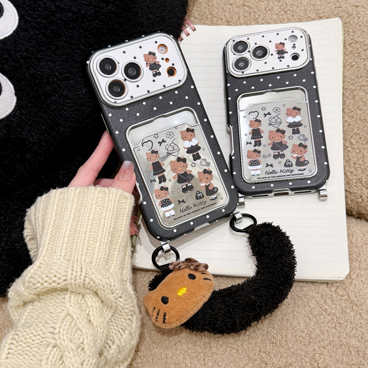 HelloKitty适用于新款17pro大视窗镜面卡包手机保护壳珍珠黑kitty苹果16系列精孔款17promax贴皮卡包毛绒腕带,3C数码配件,手机保护套/壳,淘宝优惠券,粉丝福利购,淘宝优惠卷