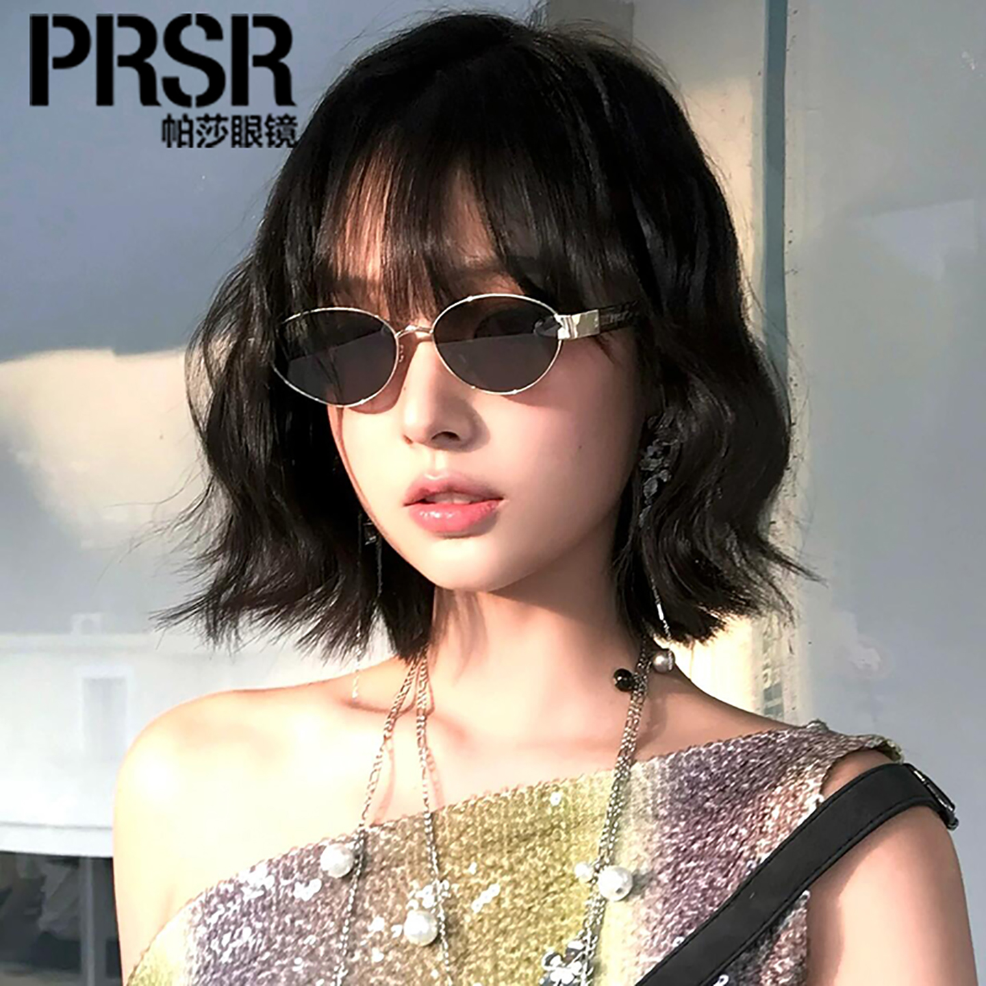 帕莎2025新款小框椭圆金属墨镜女复古老钱风太阳镜防紫外线防强光