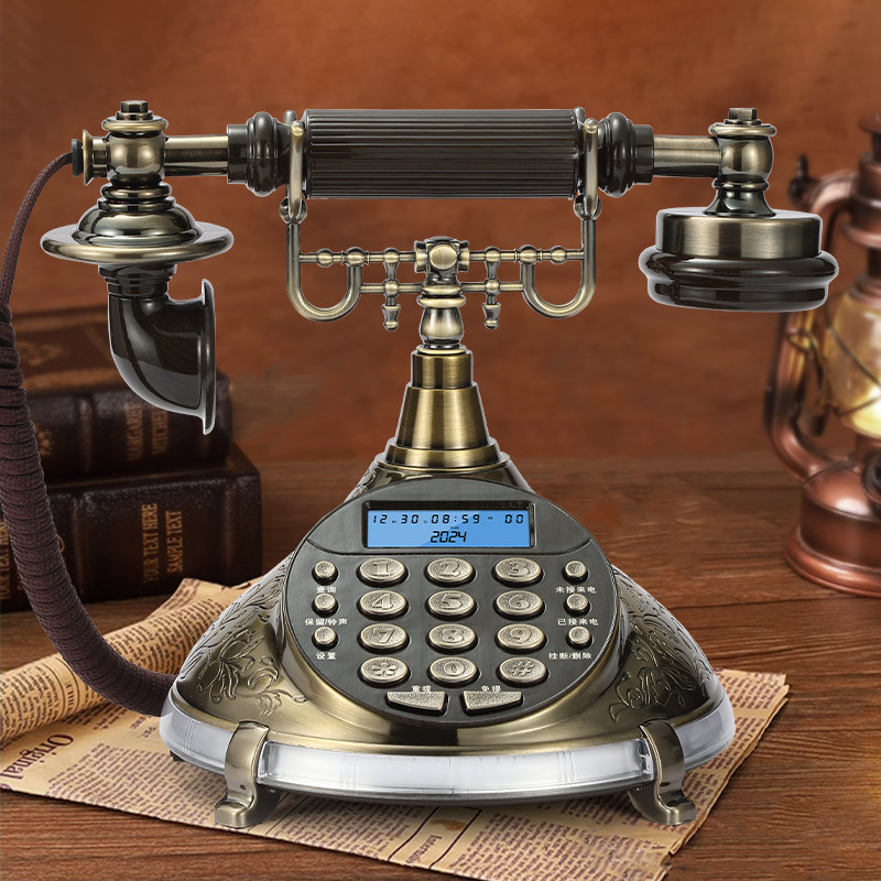 欧式仿古电话机田园风格复古座机有线固定电话家用办公装饰道具