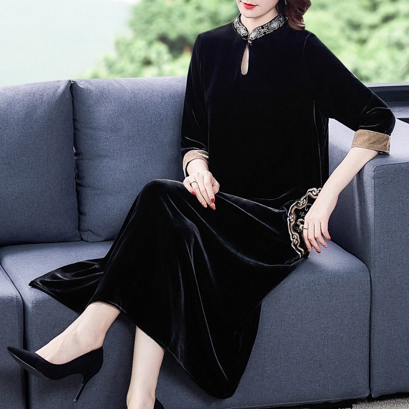 改良旗袍金丝绒连衣裙女初秋2020新款妈妈高端大牌名媛气质中长款