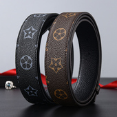 不带头皮带男格子纹打孔头层牛皮无扣头自动单带条腰带宽3.5CM