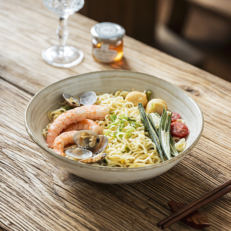 复古敞口碗日式拉面碗陶瓷8英寸大碗家用餐具菜碗早餐面碗嗦粉碗,餐饮具,碗,淘宝优惠券,粉丝福利购,淘宝优惠卷