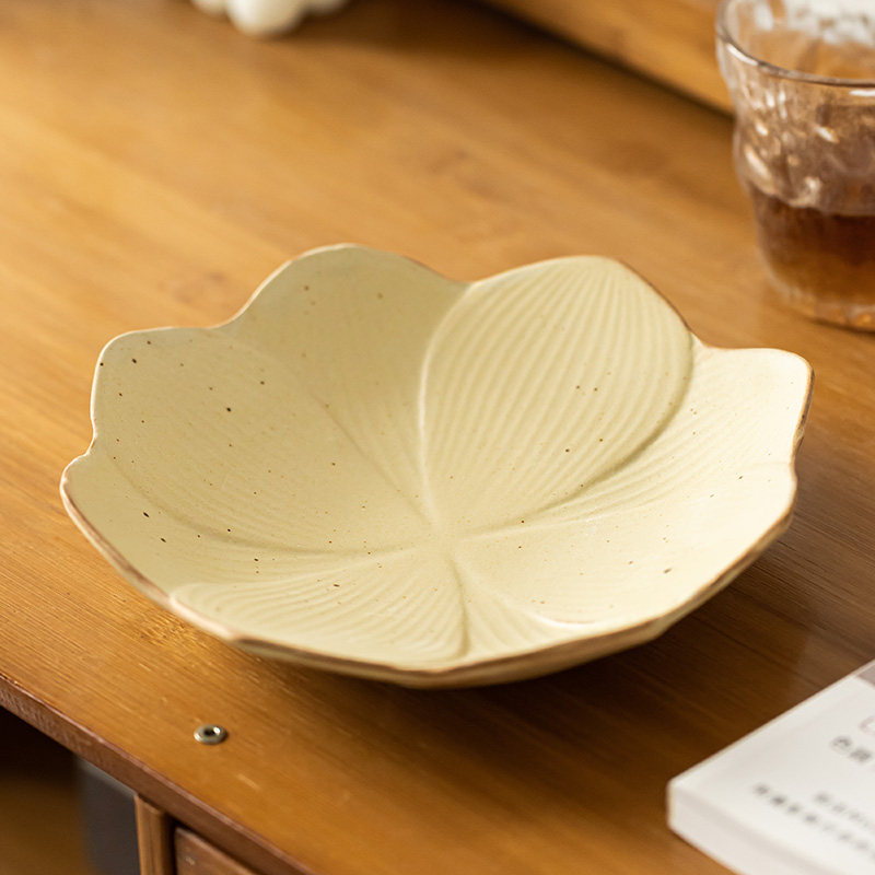 涧山集 手工粗陶莲花盘~日式家用古韵菜盘子下午茶点心盘美食摆盘