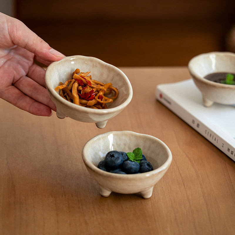 碟子家用餐具陶瓷醋碟碗日式味碟复古三足小碟子蘸料小碗蘸碟料碟