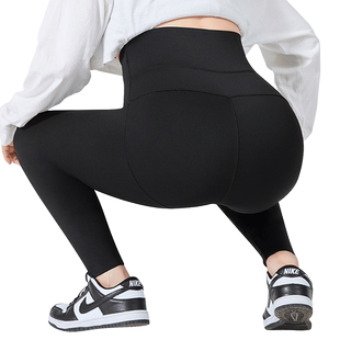 大码鲨鱼裤女外穿秋冬加绒加厚加肥加大胖mm200斤高腰打底裤黑色