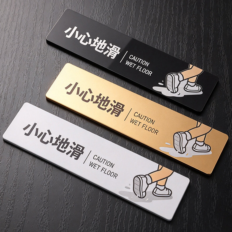 亚克力酒店小心地滑提示牌标识牌防滑警示牌卫生间安全标志牌小心滑倒门牌定制创意温习提示地贴宾馆民宿浴室