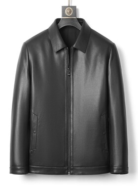 新款真皮皮衣男绵羊皮翻领皮夹克高档休闲皮外套爸爸装16-85633