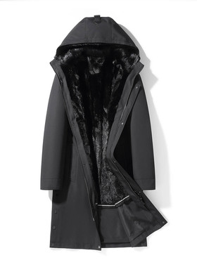 派克服男脱卸内胆连帽水貂整貂尼克服中长款行政款外套18-EY18018