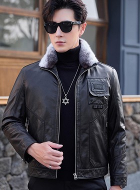 真皮皮衣羊毛内胆皮克服山羊皮短款皮夹克保暖干部装加厚10-23288
