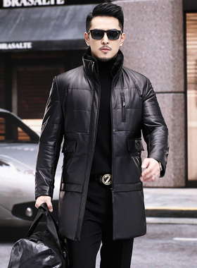 真皮皮衣男水貂毛领羽绒服风衣加厚商务干部装爸爸装皮衣18H82018