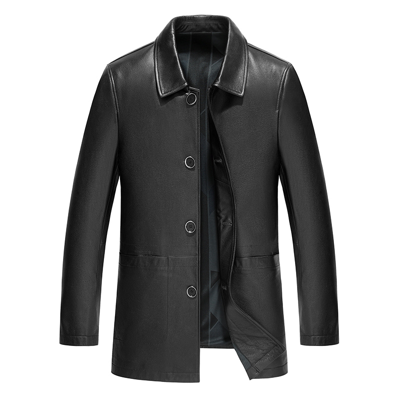 真皮皮衣头层牛皮翻领风衣