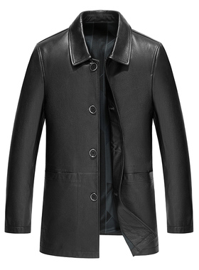 2025春季真皮风衣男翻领头层牛皮商务休闲皮衣中长款外套19-22916