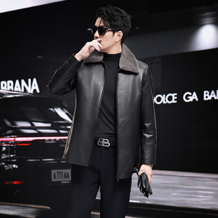 真皮皮衣男整貂水貂内胆山羊皮翻领皮毛一体短款 2418 貂毛皮草18