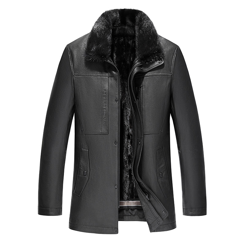 中老年真皮皮衣男中长款水貂翻领山羊皮真皮风衣男爸爸装02-8808