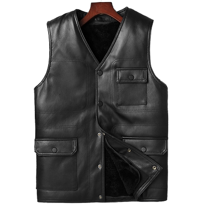 皮毛一体真皮马甲男羊毛马夹山羊皮背心爸爸装中老年坎肩14-8707