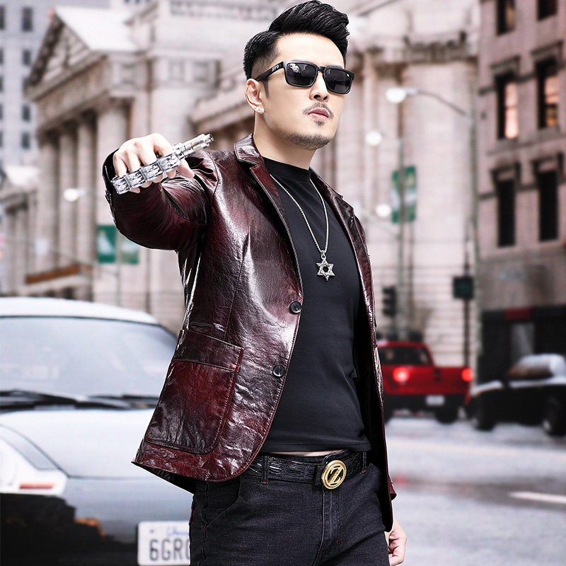 2025新款真皮皮衣男油蜡牛皮真皮西装男翻领潮男油蜡皮夹克08-206,男装,皮衣,淘宝优惠券,粉丝福利购,淘宝优惠卷