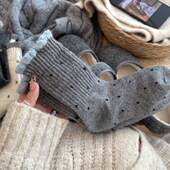 Puffshop 原创25FW加厚保暖波点羊毛袜拼色韩系ins穿搭中筒袜