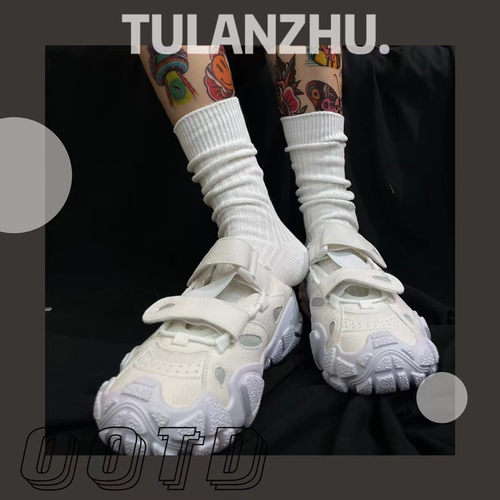 女纯棉个性中筒袜简约堆堆袜