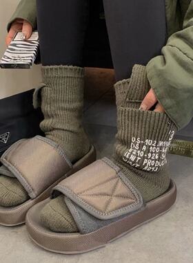 百宝箱口袋袜   欧货超重工字母小众设计暗扣秋冬粗线堆堆厚袜子