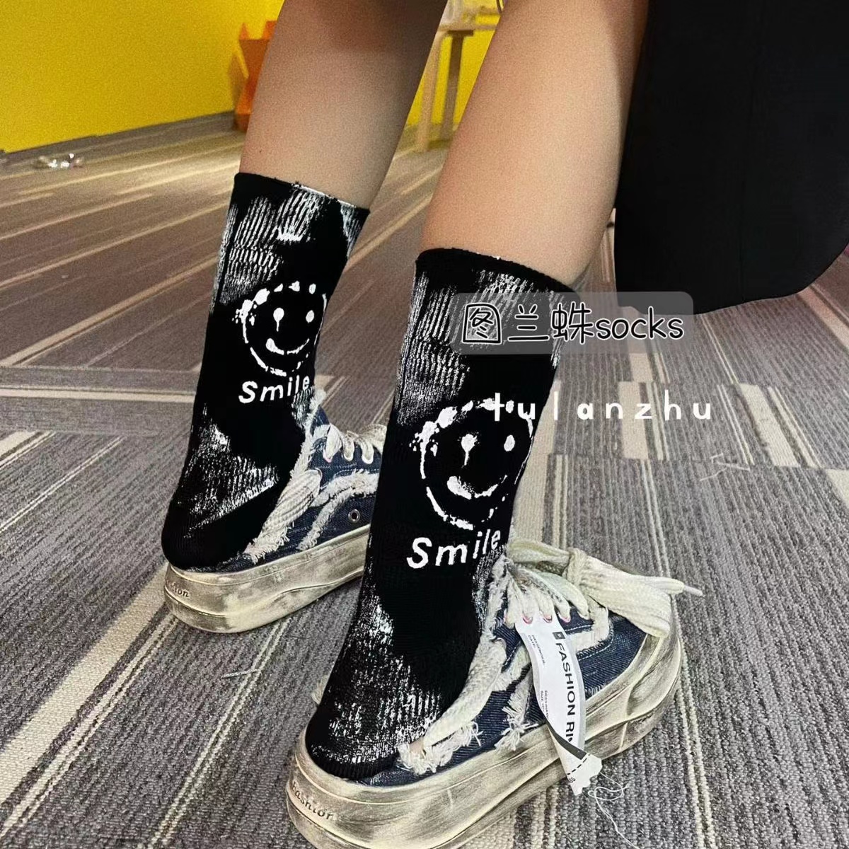 硬货！泼墨艺术袜印刷流淌笑脸