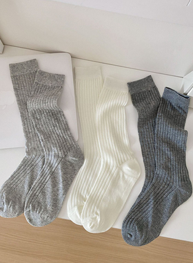 两双装袜子女夏季薄款堆堆袜纯色棉质中筒袜条纹镂空网眼春秋长袜