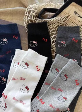 【Puffshop】原创25FW头戴蝴蝶结卡通猫咪袜中筒袜百搭潮流堆堆袜