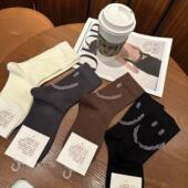 Puffshop 原创25FW大笑脸简约中筒袜纯色百搭舒适堆堆袜个性