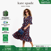 春季 kate spade 碎花收腰连衣裙休闲轻奢通勤设计感女 新品