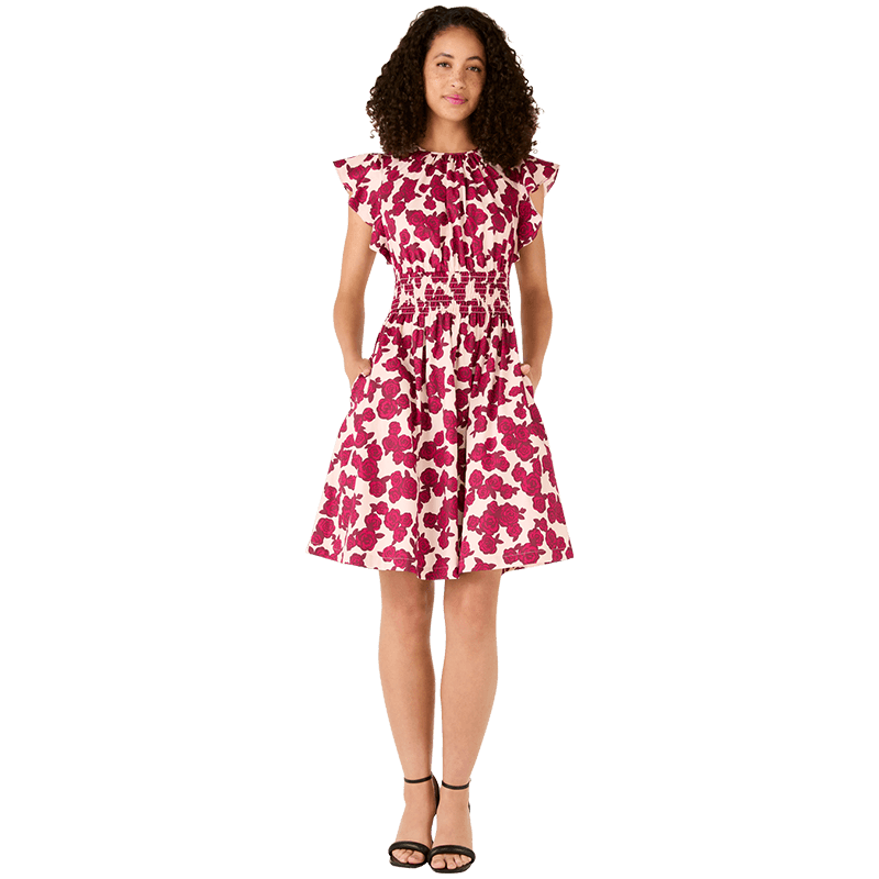 【2024新款】kate spade ks 玫瑰小花卉荷叶袖连衣裙轻奢出游女