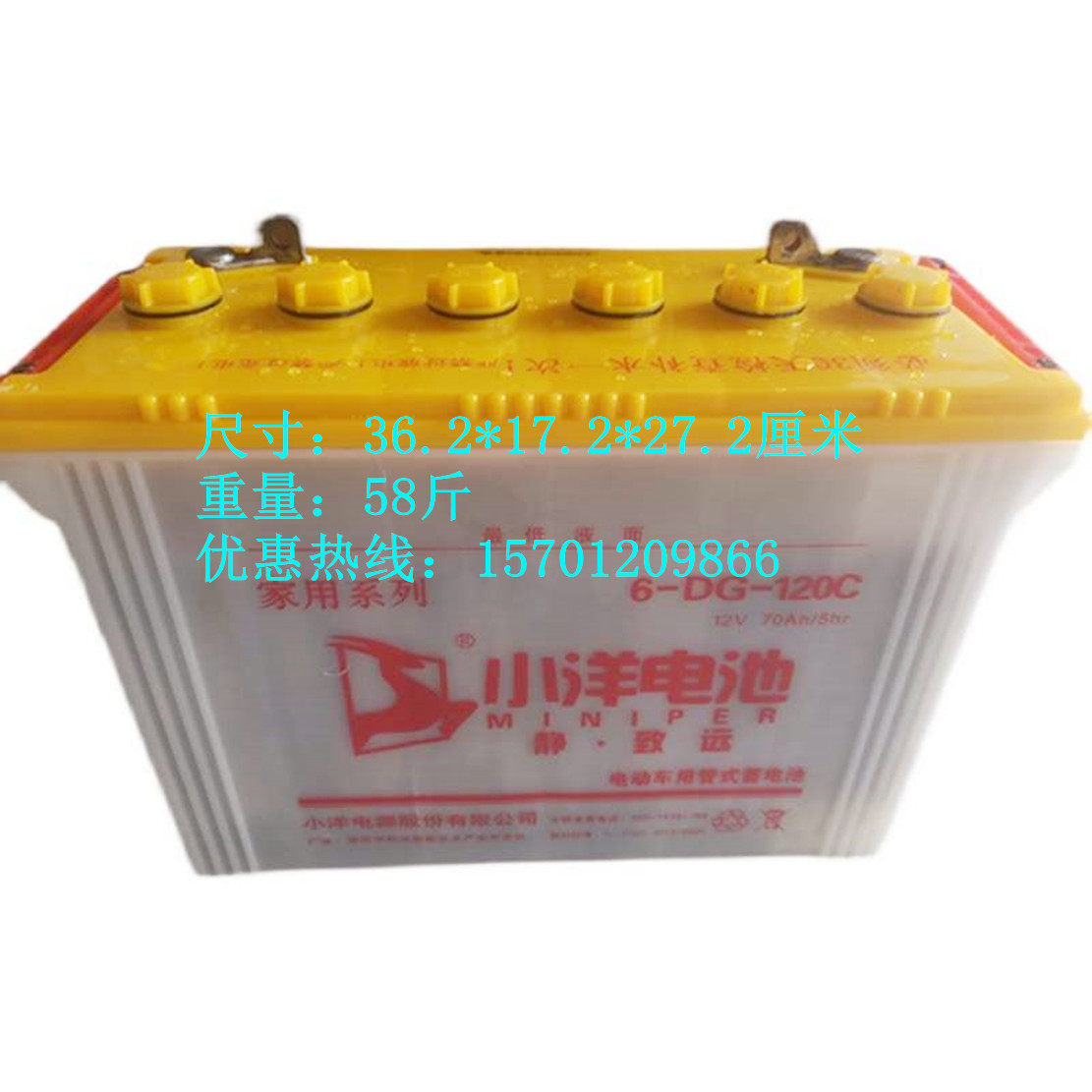 小洋电池家用系列6-dg-120c 12v70ah/5hr电动车水电瓶6-ev-120c