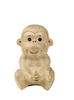 桃木猴子雕刻四不猴家居生肖摆件