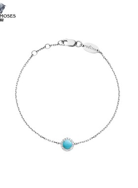 redline/红绳女士2023新款0.086克拉圆形钻石镶绿松石金链制手链