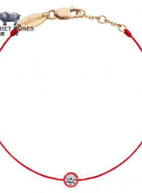 Redline/红绳女士18K红色镶边玫瑰金细绳点缀一颗0.1克拉钻石手链