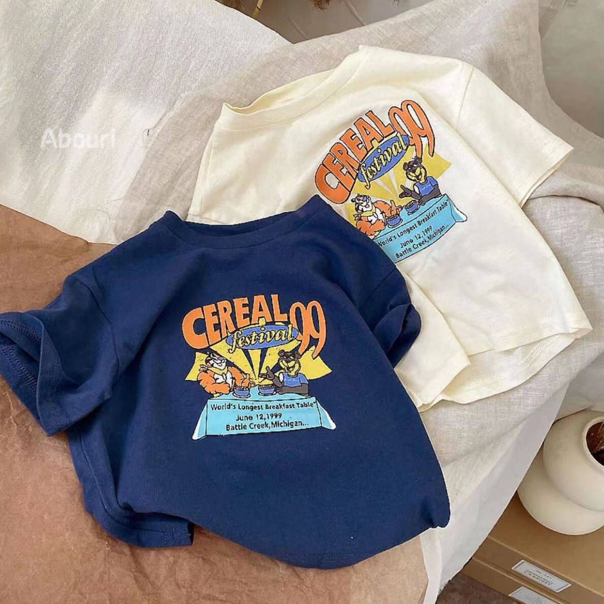 纯棉童装短袖t恤2025夏季新款时尚卡通印花男女童宝宝圆领上衣潮