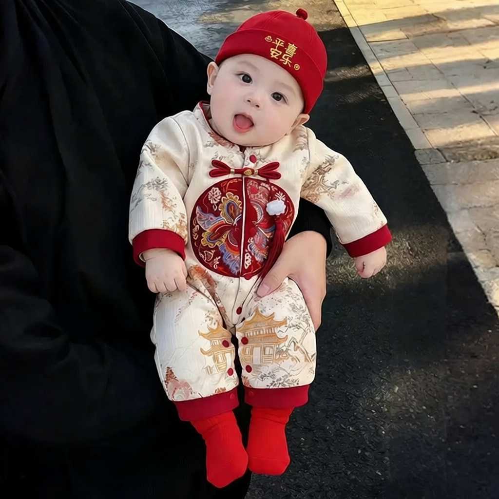 婴儿春秋季国风双层连体衣|超萌